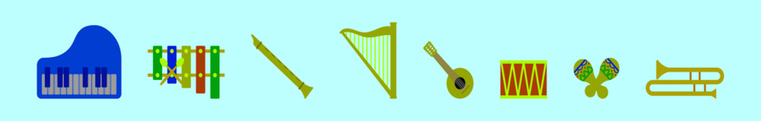 set of music cartoon icon design template with various models. vector illustration isolated on blue background