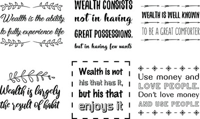 Set of Calligraphy sayings for print. Vector Quotes about Money business and finance