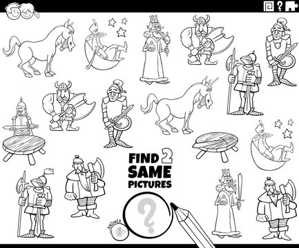 find two same fairy tale characters game coloring book page