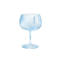 Empty wine glass. Watercolor illustration with empty wine or cognac glass for design and decor
