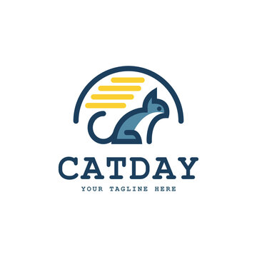 Cat Day Illustration Logo Vector