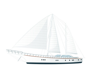 Modern motor yacht boat with sails and motors vector illustration on white background