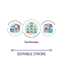 Top manager concept icon. Responsibility in organization idea thin line illustration. Board of directors and shareholders. Vector isolated outline RGB color drawing. Editable stroke.
