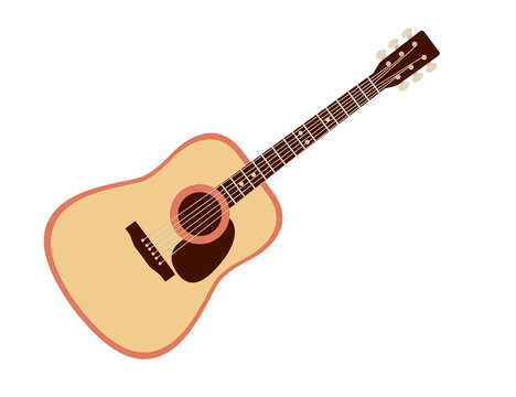 Acoustic guitar classical vintage music instrument flat vector illustration white background