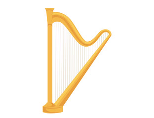 Classic golden greek harp flat vector illustration isolated on white background