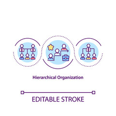 Hierarchical organization concept icon. Levels of management, power and authority idea thin line illustration. Technology and globalization. Vector isolated outline RGB color drawing. Editable stroke