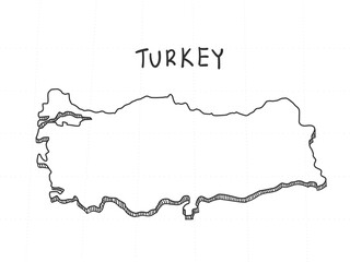 Hand Drawn of Turkey, 3D Map on White Background.