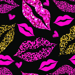 Bright wild lips pattern.  Animal skin. Girlish background for textile
