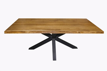 wooden lacquered table in loft style on white background. Interior element