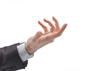 close up. businessman gesturing .isolated on white background.