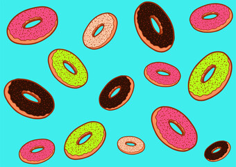 vector illustration of colorful donuts on a blue background