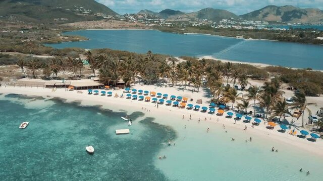 4K Aerial Drone View of Beach and Palm Trees in Beautiful Tropical Location St Maarten Le Galion Beach