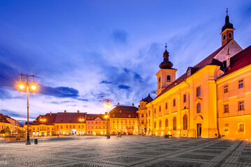 Fototapeta na wymiar Sibiu, Romania - Large Square in medieval Transylvania