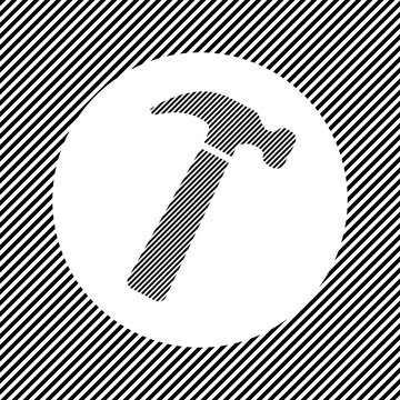 A Large Hammer Symbol In The Center As A Hatch Of Black Lines On A White Circle. Interlaced Effect. Seamless Pattern With Striped Black And White Diagonal Slanted Lines