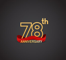 78 anniversary logotype design with line golden color and red ribbon isolated on dark background can be use for celebration, greeting card and special moment event