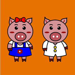 vector piggy working woman in cartoon design