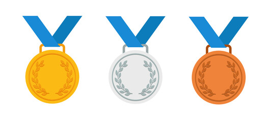 Set of gold, silver and bronze medals. Vector icon