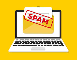 Spam email. Concept of virus, piracy, hacking and security. Flat vector.