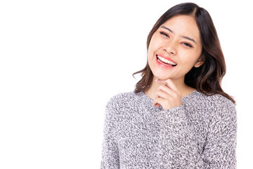 Portrait of a beautiful woman Asian teenagers With a confident, happy face, a confident, beautiful woman on a white background.