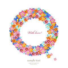 invitation card with wreath of colorful tiny flowers for your de
