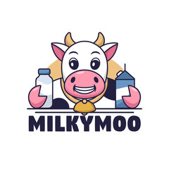 Cute cow milk company mascot cartoon logo template editable title vector illustration