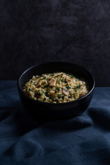Mushroom risotto with parsley and parmesan cheese.