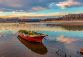 Fishing boats on Demirkopru Dam in Manisa