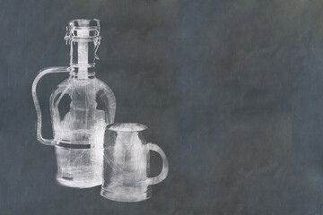 Beer growler and stein on blackboard