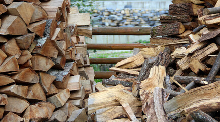 Stacking Of Chopped Firewood  Logs 