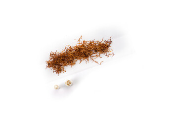 top view of cigarette tobacco roll paper and filter isolated on white background