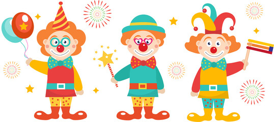 Obraz na płótnie Canvas Happy purim banner template with clowns. Purim Carnival in Israel, Jewish holiday. Vector illustration