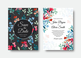 Fototapeta na wymiar Wedding invitation card with watercolor wild flowers