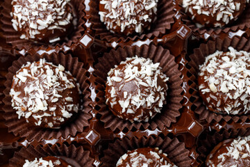 top view of chocolates with coconut flakes