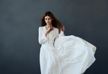 beautiful woman white dress dance performed model
