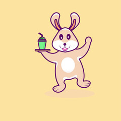 Cute happy adorable funny rabbit deliver the drink