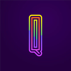 Neon light Q letter line logo.