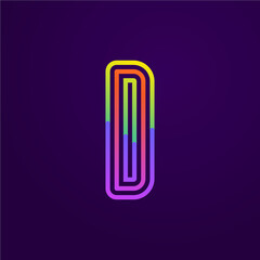 Neon light D letter line logo.