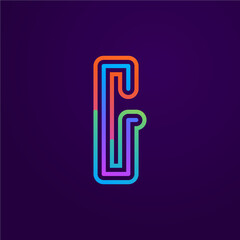 Neon light G letter line logo.