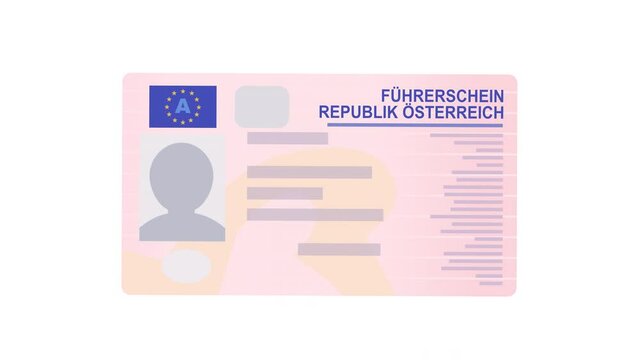 Eine Hand pr&auml;sentiert seine &ouml;sterreichische F&uuml;hrerschein-Kreditkartengr&ouml;&szlig;e auf wei&szlig;em Hintergrund (flaches Design)