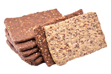 Whole grain crispbread isolated on white background, clipping path