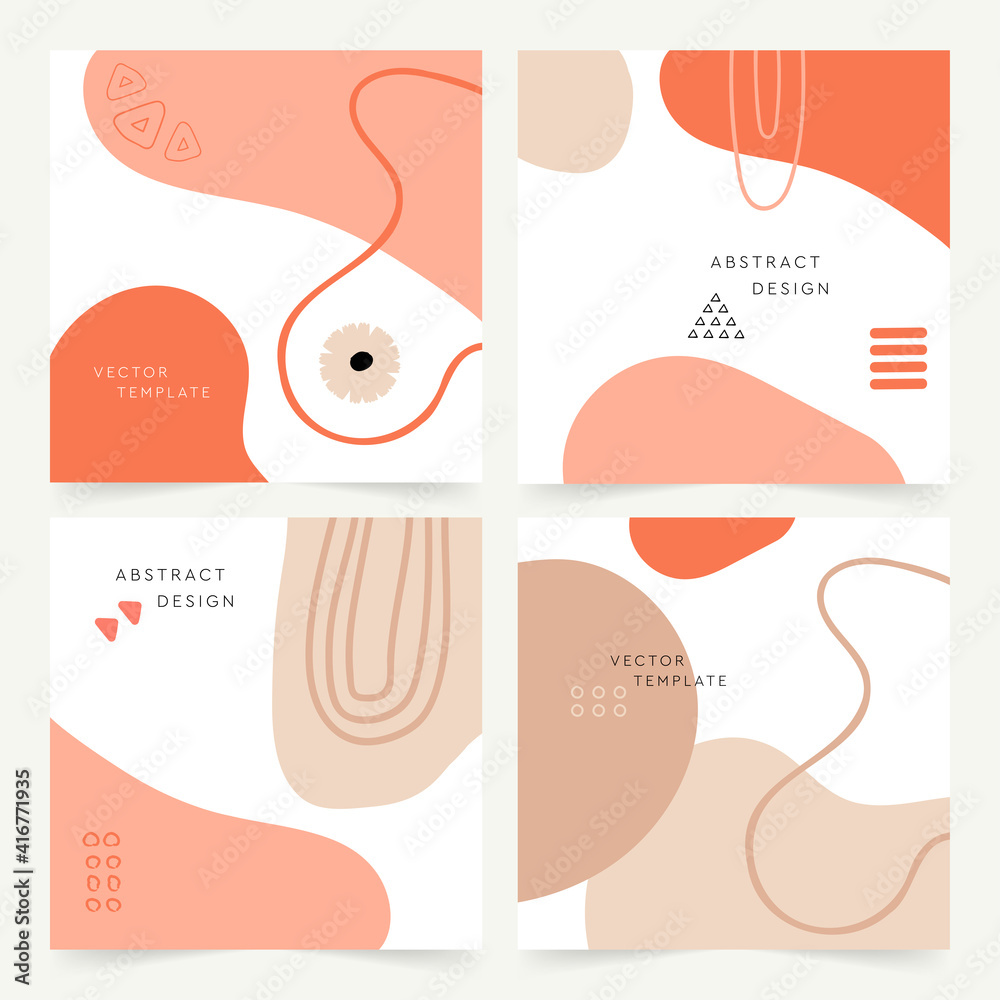 Poster vector - set of modern design template with abstract organic shapes in pastel colors. minimal square