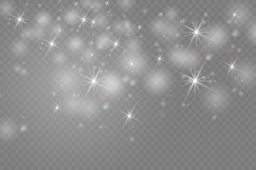 Glow light effect. Vector illustration. Christmas flash dust. White sparks and glitter special light effect. Vector sparkles on transparent background. Sparkling magic dust particles