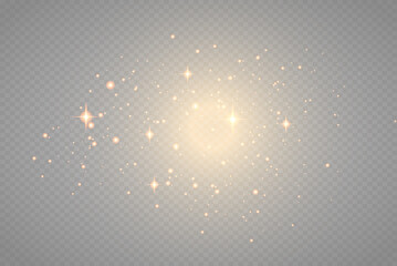 The dust is yellow. yellow sparks and golden stars shine with special light. Vector sparkles on a transparent background. Christmas light effect. Sparkling magical dust particles.