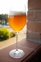 Glass of beer at sunset