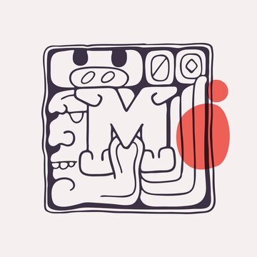 Aztec style letter M initial.