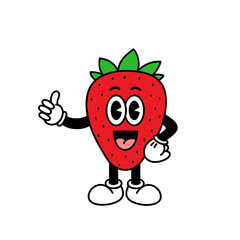Character strawberry isolated on white background. Vector illustration in cartoon vintage style. Delicious fruit. Thumbs Up