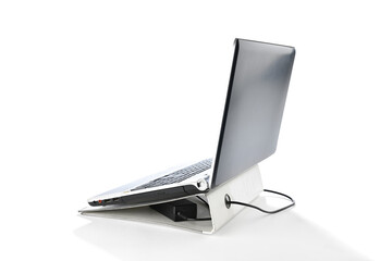 Lifehacks; How to create a laptop stand with a binder    Use ring binder as a laptop stand isolated...