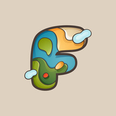 Letter F logo with topographic map line pattern.