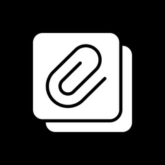 Enclosure dark mode glyph icon. Attachment of data files. Sending images and videos. Phone screen element. Smartphone UI button. White silhouette symbol on black space. Vector isolated illustration