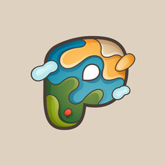 Letter P logo with topographic map line pattern.